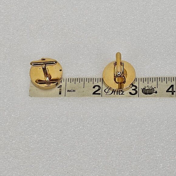 Vintage Swank Golden Brown Tiger Eye Diamond Cut Round Shiny Gold Tone Cufflinks - Picture 7 of 11